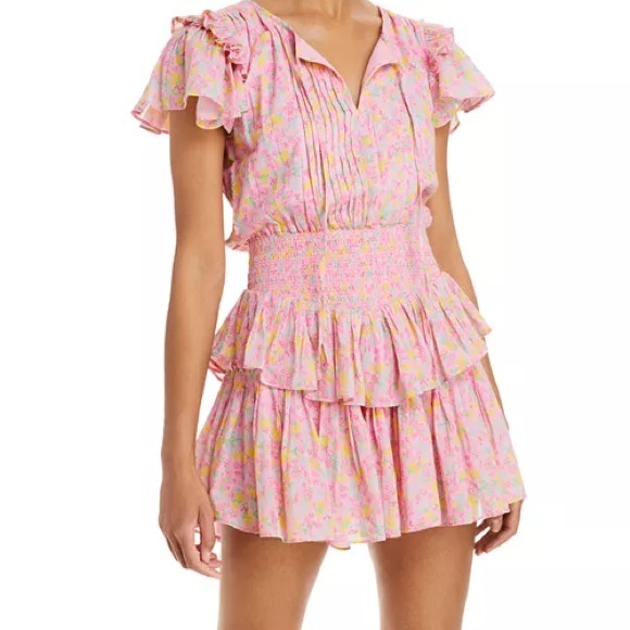 LoveShackFancy Audette Cotton Floral Pink Ruffle Dress size Small - Picture 1 of 5